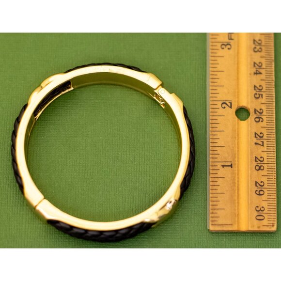 7 inch, Vintage Black Ropes Gold Tone Hinge Bangle, K37 - Picture 3 of 3
